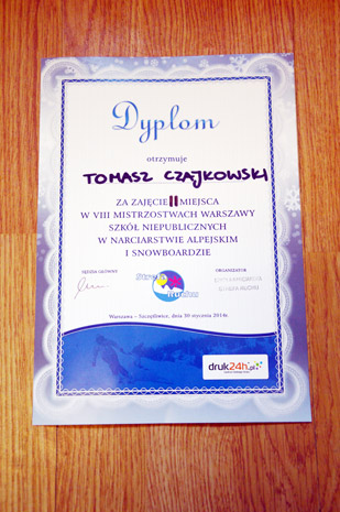 Dyplom dla Tomasza Czajkowskiego